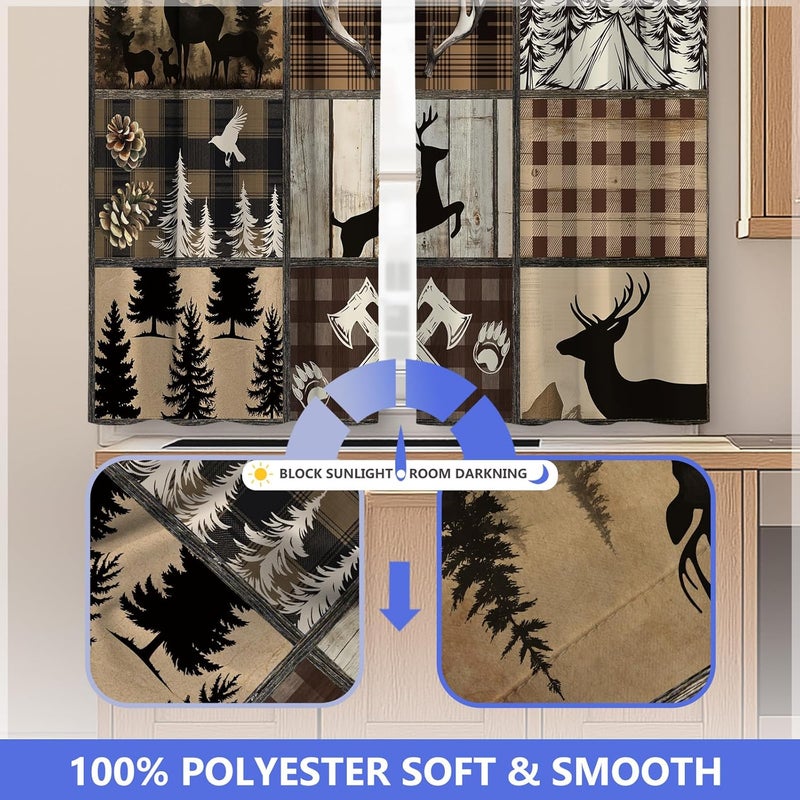 Aimego Deer Forest Kitchen Curtains - Vintage Small Short Cafe Tier Curtains Farmhouse Rustic Decor for Living Dining Room Rod Pocket Window Drapes 36 Inch Length 2 Panels Set 28"x36" - Image 5